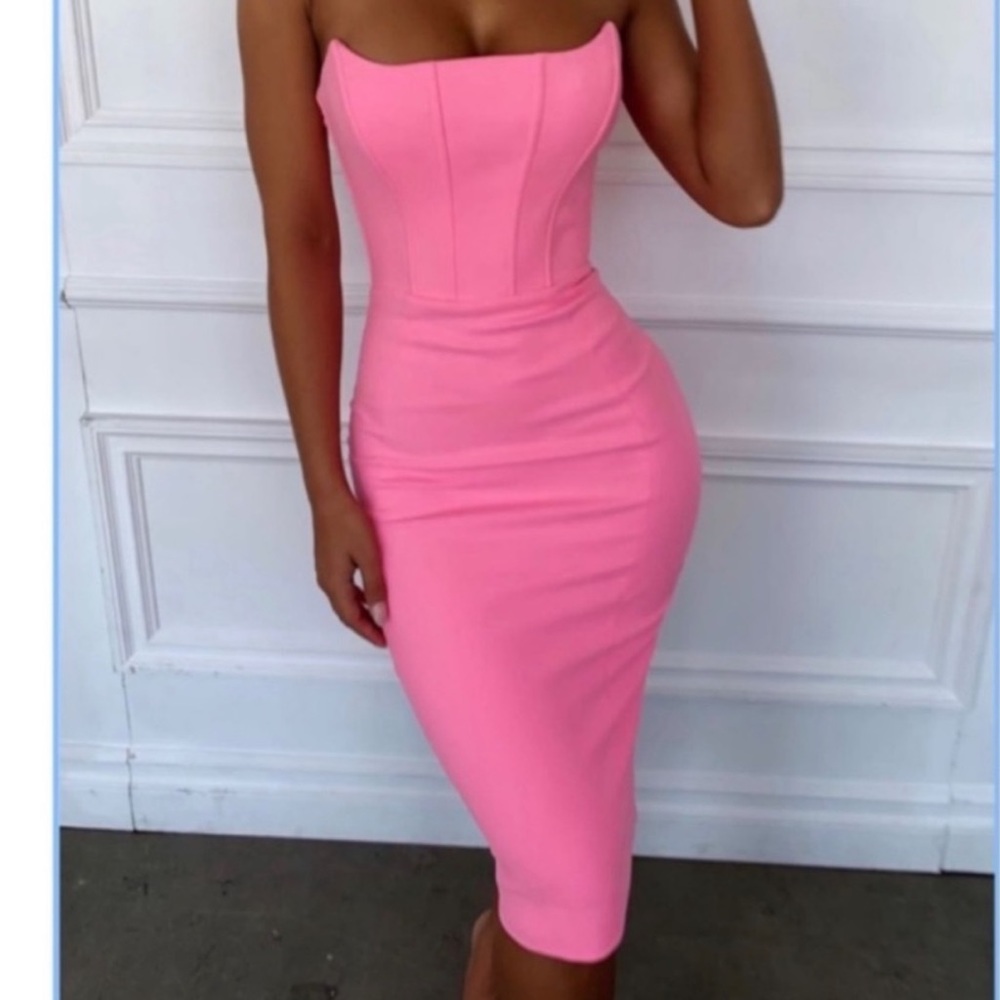 House of CB Niaz Pink Strapless Dress